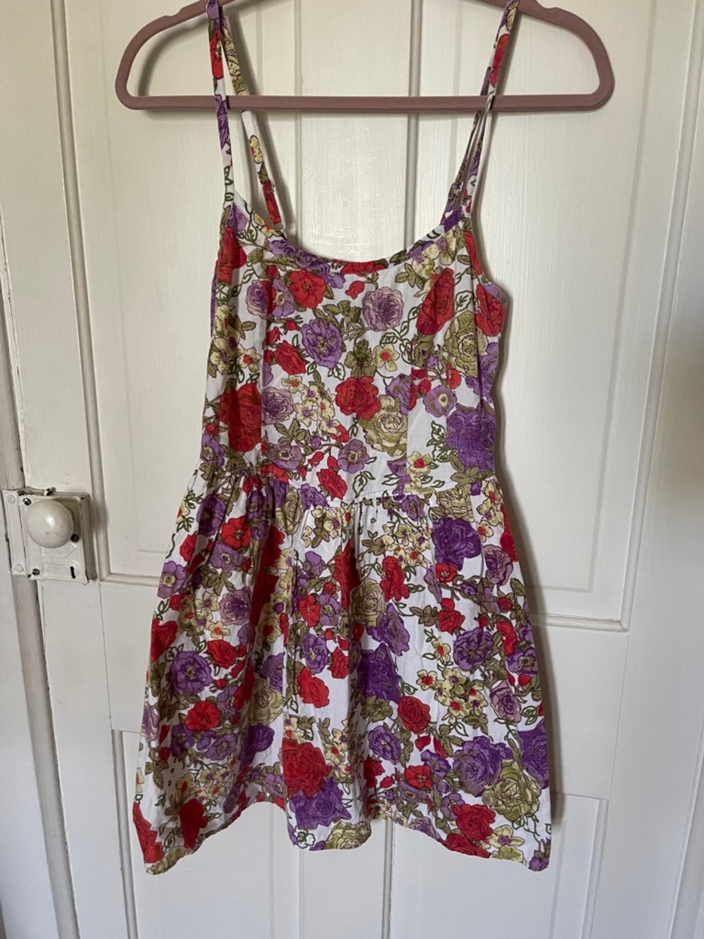 Wet Seal White Mini Dress with Red, Purple & Green Floral Print